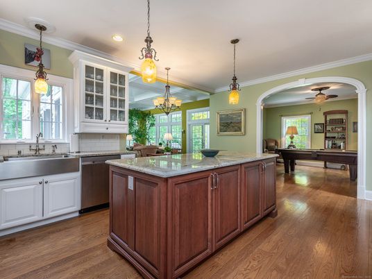 Billiard Table, Game Room, Interior, Kitchen, Pendant Lights, Recessed Lighting, Wood Texture Flooring