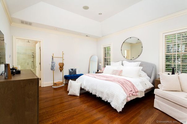 Bathroom, Bedroom, Glass Shower, Interior, Recessed Lighting, Wood Texture Flooring