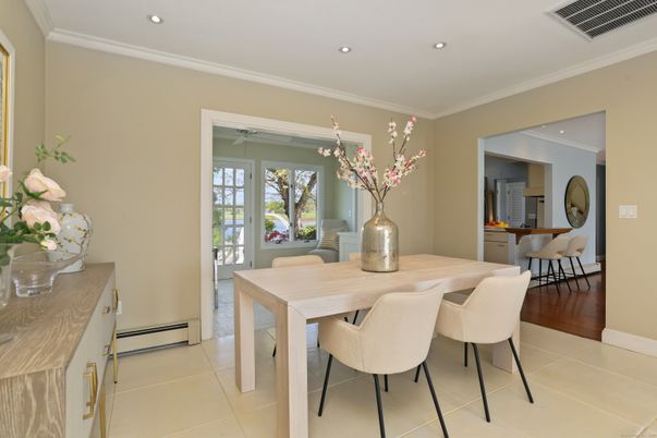 Dining room, Interior, Recessed Lighting, Wood Texture Flooring
