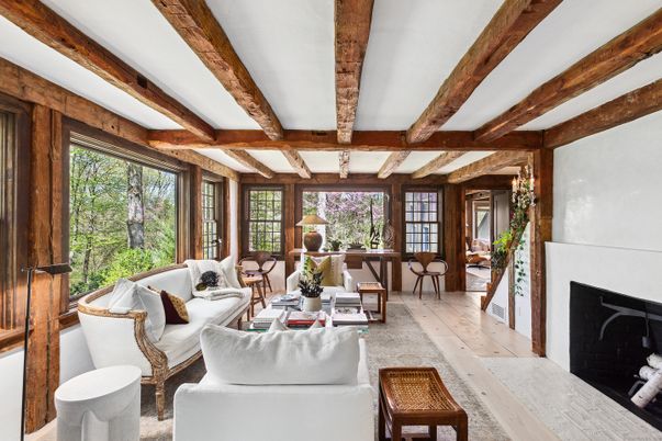 Fireplace, Interior, Living room, Wooden Beams, Wood Texture Flooring