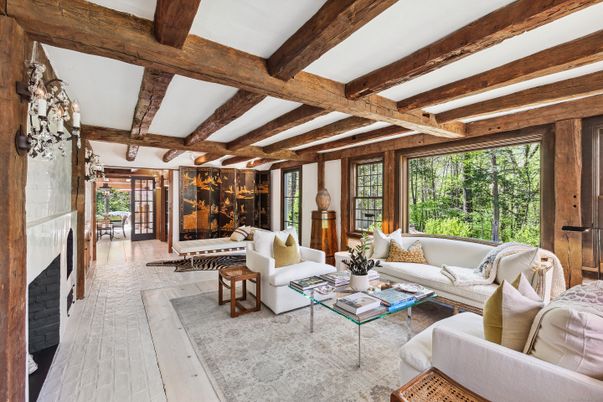 Fireplace, Interior, Living room, Wooden Beams, Wood Texture Flooring