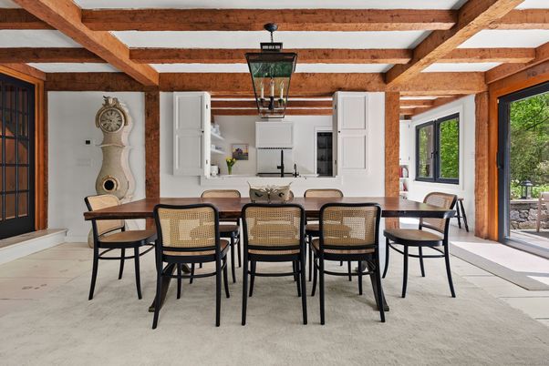 Dining room, Interior, Pendant Lights, Wooden Beams
