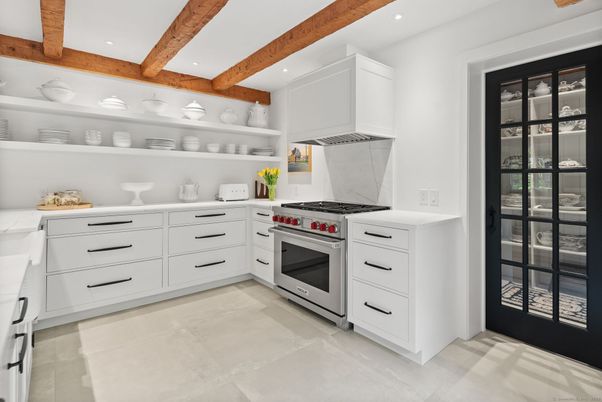 Interior, Kitchen, Recessed Lighting, Stainless Steel Appliances, Wooden Beams