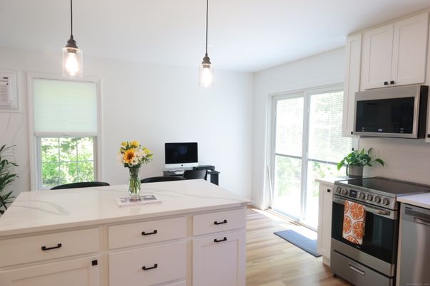 Interior, Kitchen, Pendant Lights, Wood Texture Flooring