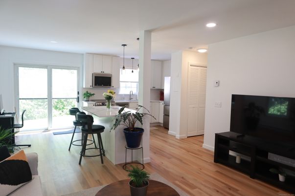 Interior, Kitchen, Pendant Lights, Recessed Lighting, Wood Texture Flooring