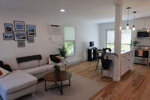 Interior, Kitchen, Living room, Pendant Lights, Recessed Lighting, Stainless Steel Appliances, Wood Texture Flooring