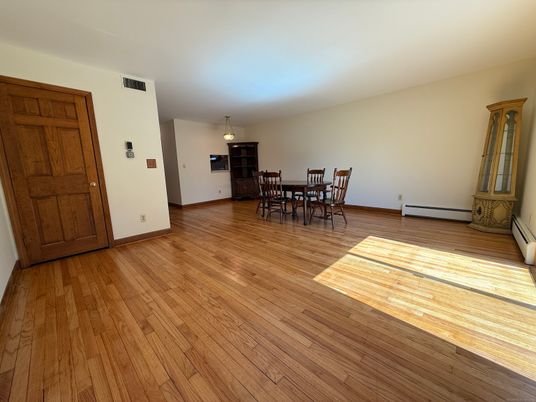 Dining room, Interior, Pendant Lights, Wood Texture Flooring