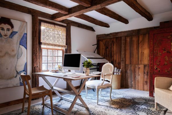 Home Office, Interior, Wooden Beams, Wood Texture Flooring
