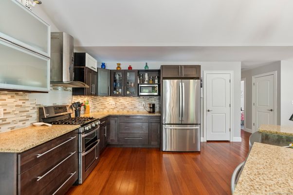 Interior, Kitchen, Stainless Steel Appliances, Wood Texture Flooring