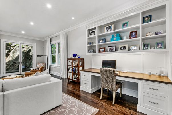 Home Office, Interior, Recessed Lighting, Wood Texture Flooring