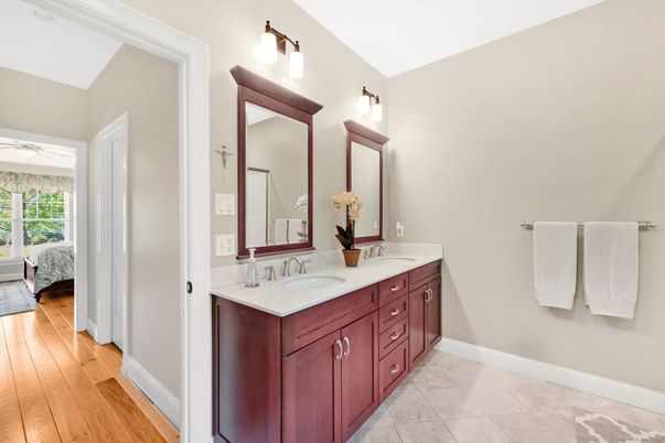 Bathroom, Dual Sink Vanities, Interior, Wood Texture Flooring