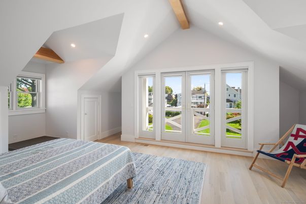 Bedroom, Interior, Recessed Lighting, Wooden Beams, Wood Texture Flooring
