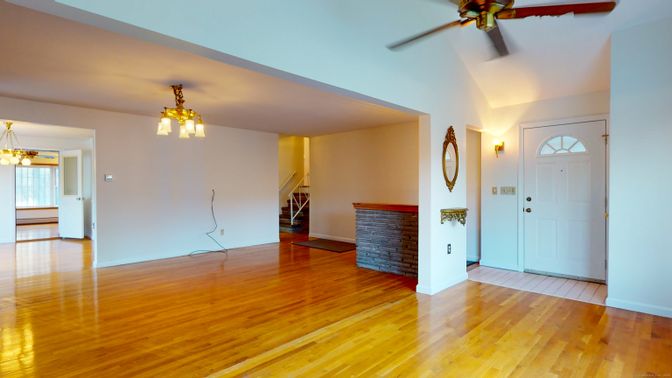 Empty room, Interior, Pendant Lights, Wood Texture Flooring
