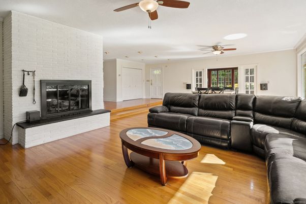 Fireplace, Interior, Living room, Stone Walls, Wood Texture Flooring