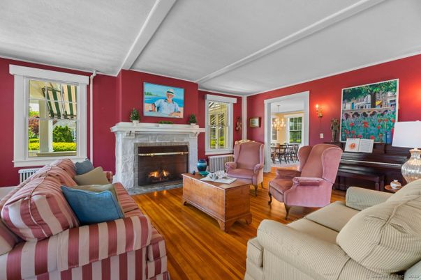 Dining room, Fireplace, Interior, Living room, Piano, Wood Texture Flooring