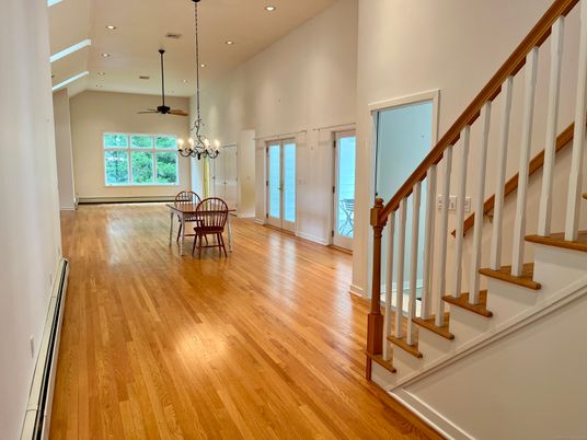 Chandelier, Dining room, Interior, Recessed Lighting, Wood Texture Flooring