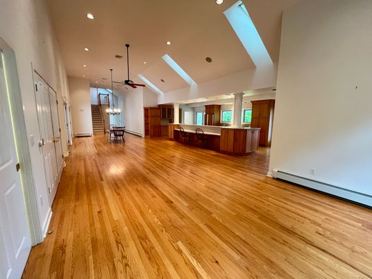Dining room, Interior, Pendant Lights, Recessed Lighting, Wood Texture Flooring