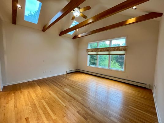 Empty room, Interior, Recessed Lighting, Wooden Beams, Wood Texture Flooring