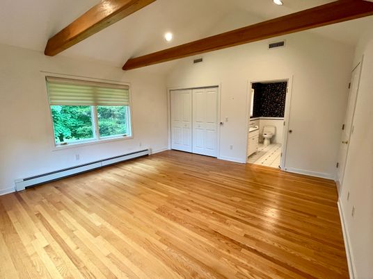Empty room, Interior, Recessed Lighting, Wooden Beams, Wood Texture Flooring