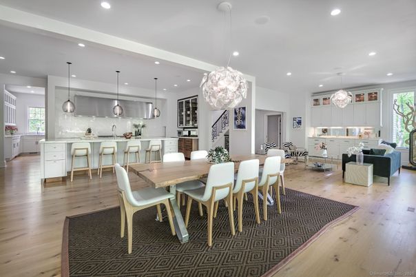 Dining room, Interior, Kitchen, Living room, Pendant Lights, Recessed Lighting, Wood Texture Flooring