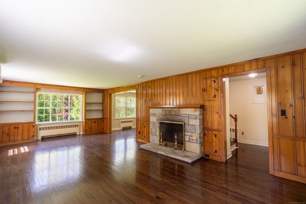 Empty room, Fireplace, Interior, Wood Texture Flooring, Wooden Walls