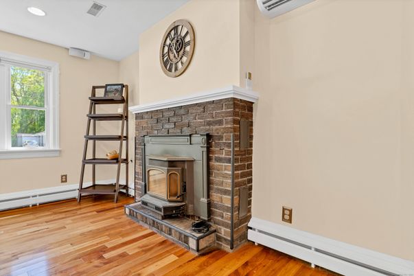 Fireplace, Interior, Recessed Lighting, Wood Texture Flooring
