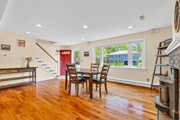 Dining room, Interior, Recessed Lighting, Wood Texture Flooring