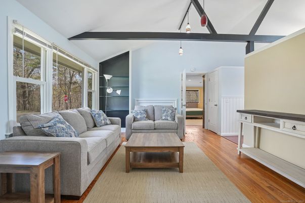 Interior, Living room, Pendant Lights, Wooden Beams, Wood Texture Flooring