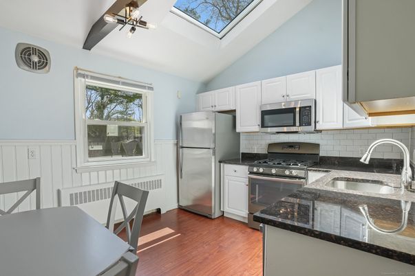 Interior, Kitchen, Stainless Steel Appliances, Wooden Beams, Wood Texture Flooring