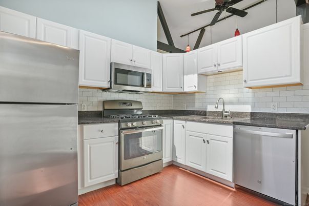 Interior, Kitchen, Stainless Steel Appliances, Wood Texture Flooring