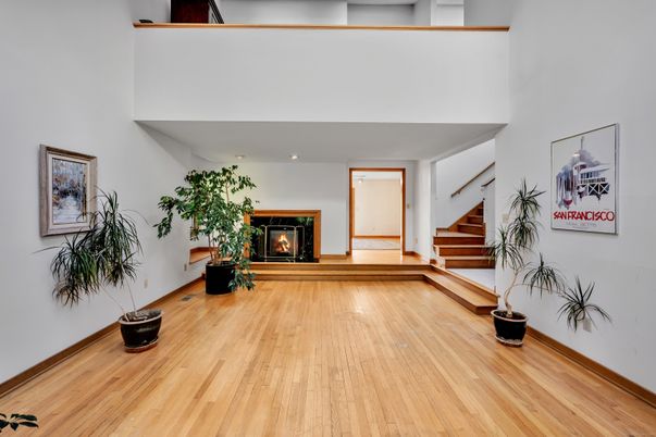 Fireplace, Interior, Recessed Lighting, Wood Texture Flooring