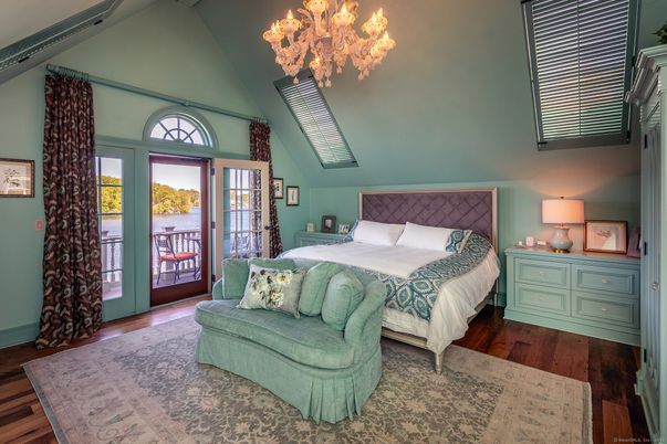 Bedroom, Chandelier, Interior, Water, Wood Texture Flooring