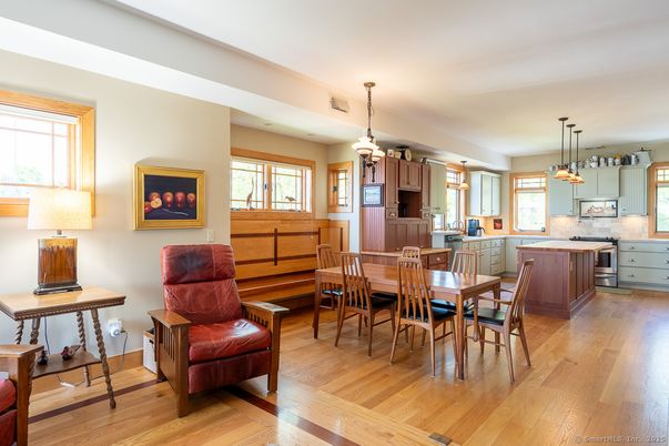Dining room, Interior, Kitchen, Pendant Lights, Wood Texture Flooring