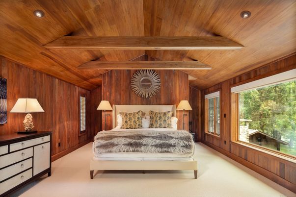 Bedroom, Interior, Recessed Lighting, Wooden Beams, Wooden Ceilings, Wooden Walls
