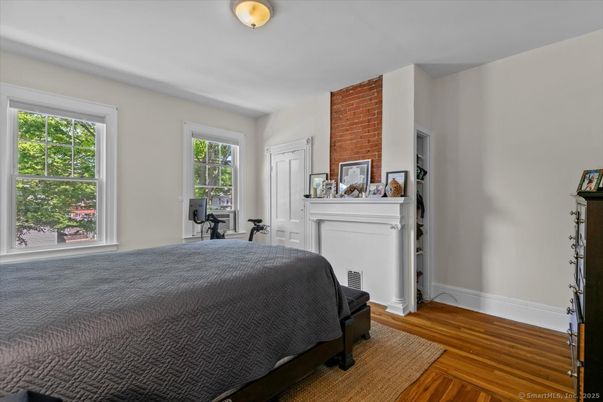 Bedroom, Fireplace, Fitness Equipment, Interior, Stone Walls, Wood Texture Flooring