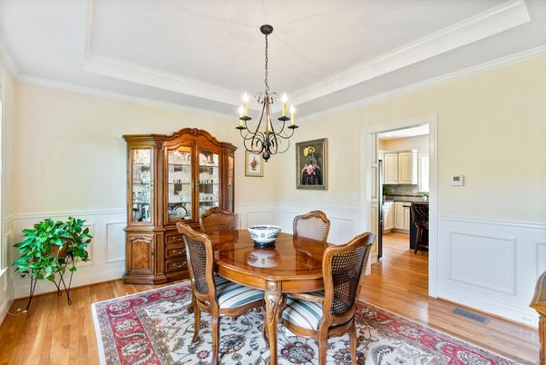 Chandelier, Dining room, Interior, Wood Texture Flooring