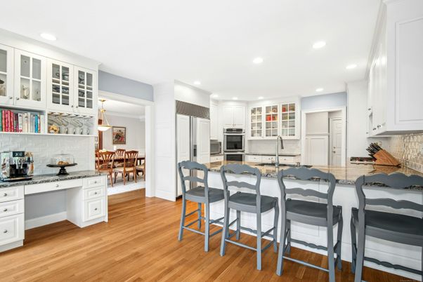Dining room, Interior, Kitchen, Recessed Lighting, Stainless Steel Appliances, Wood Texture Flooring