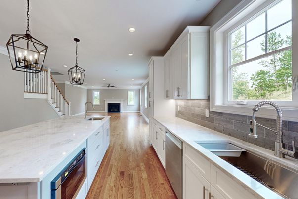 Interior, Kitchen, Pendant Lights, Recessed Lighting, Wood Texture Flooring