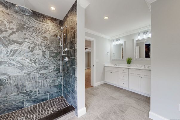 Bathroom, Dual Sink Vanities, Glass Shower, Interior, Recessed Lighting