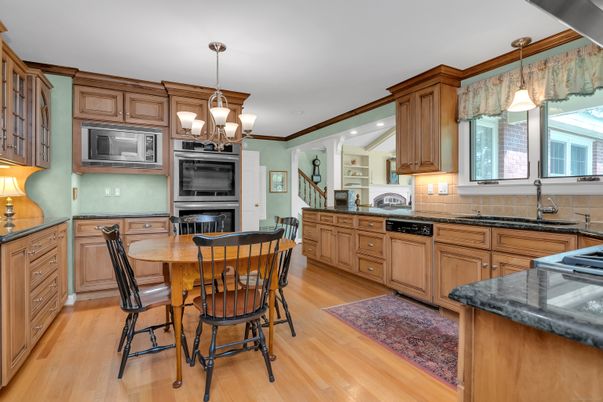 Chandelier, Interior, Kitchen, Pendant Lights, Recessed Lighting, Wood Texture Flooring