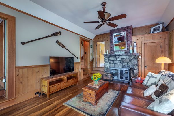Fireplace, Interior, Living room, Wood Texture Flooring, Wooden Walls