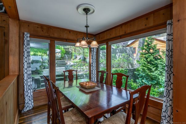 Dining room, Interior, Pendant Lights, Wood Texture Flooring