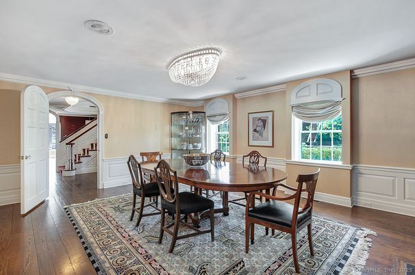 Chandelier, Dining room, Interior, Wood Texture Flooring