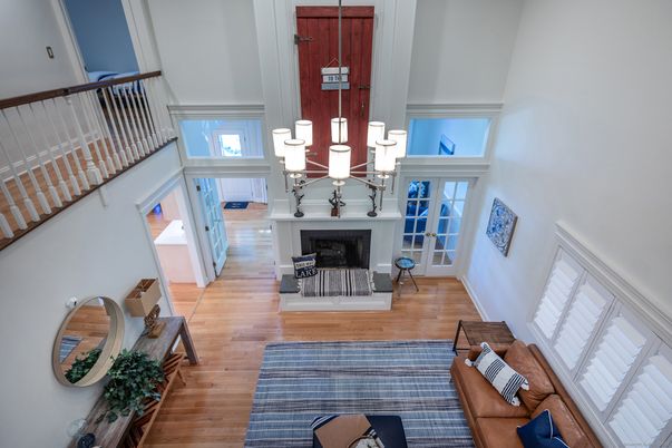 Chandelier, Fireplace, Interior, Wood Texture Flooring