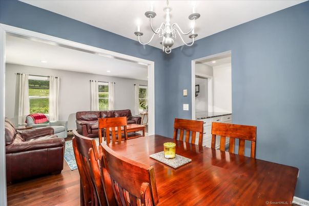 Chandelier, Dining room, Interior, Living room, Recessed Lighting, Wood Texture Flooring