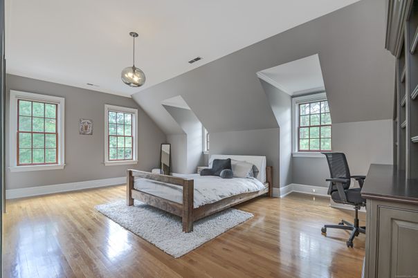 Bedroom, Home Office, Interior, Pendant Lights, Wood Texture Flooring