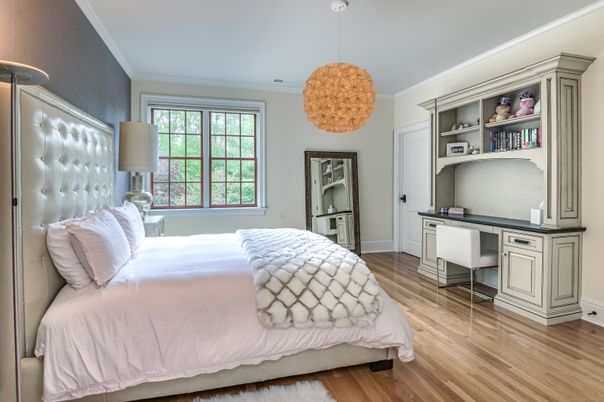 Bedroom, Home Office, Interior, Pendant Lights, Wood Texture Flooring