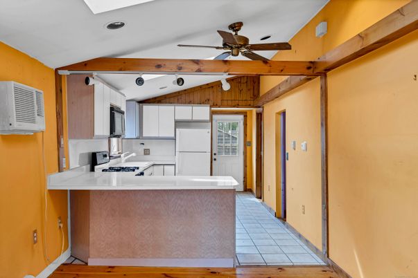 Interior, Kitchen, Recessed Lighting, Wooden Beams, Wood Texture Flooring, Wooden Walls