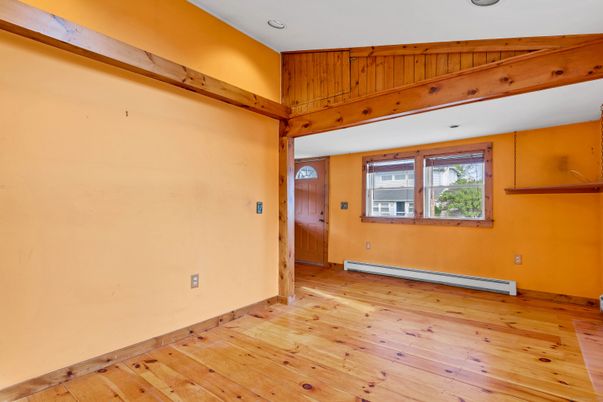 Empty room, Interior, Recessed Lighting, Wooden Beams, Wood Texture Flooring