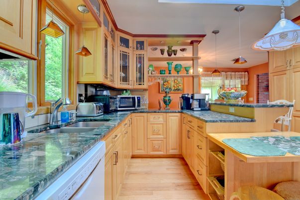 Interior, Kitchen, Pendant Lights, Wood Texture Flooring